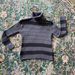 JEANNE PIERRE Gray Striped Ribbed Turtleneck Sweater